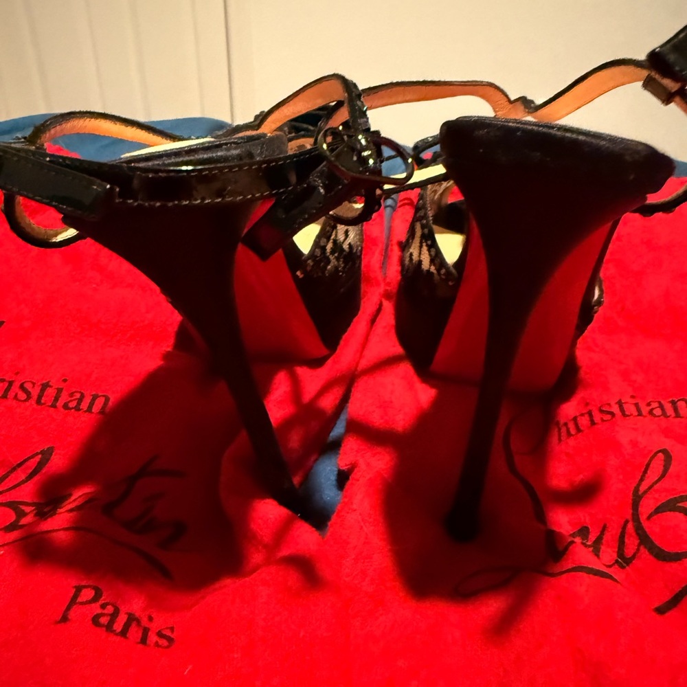 Christian Louboutin Black Patent Leather Platform Heels with Swarovski crystals - Picture 8 of 15